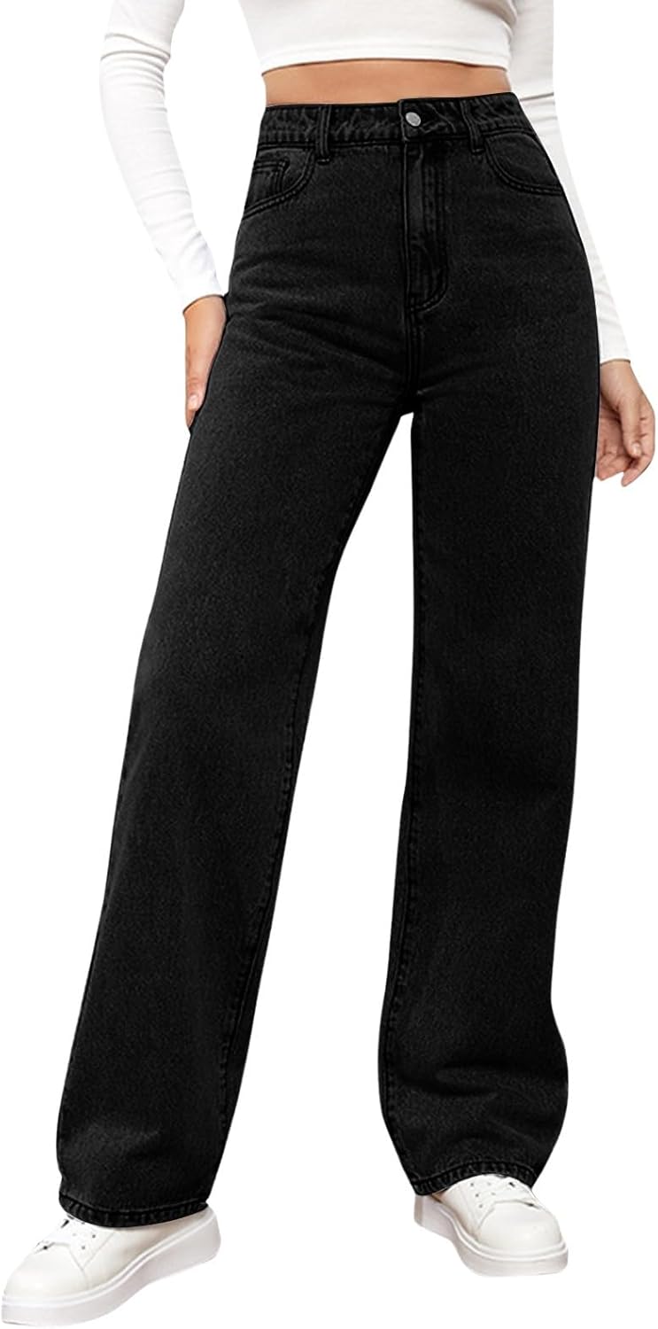 Woman Wide Leg Jeans High Waisted Baggy Jeans Trendy B-light Blue