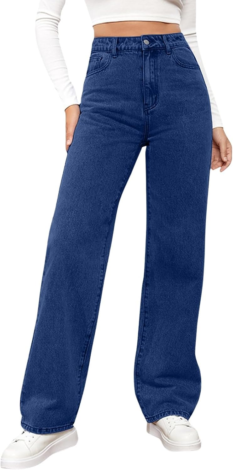 Woman Wide Leg Jeans High Waisted Baggy Jeans Trendy B-light Blue