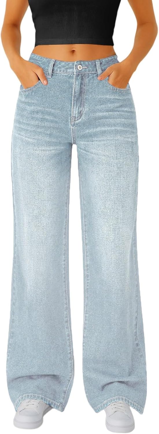 Woman Wide Leg Jeans High Waisted Baggy Jeans Trendy B-light Blue