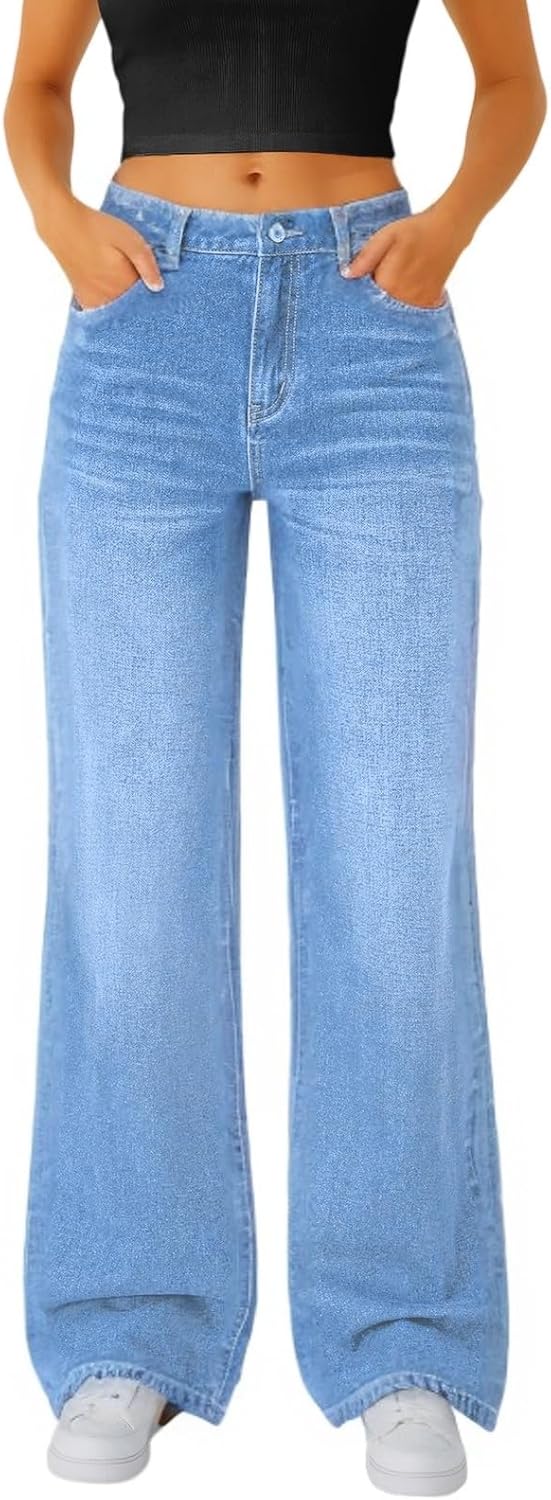 Woman Wide Leg Jeans High Waisted Baggy Jeans Trendy B-light Blue