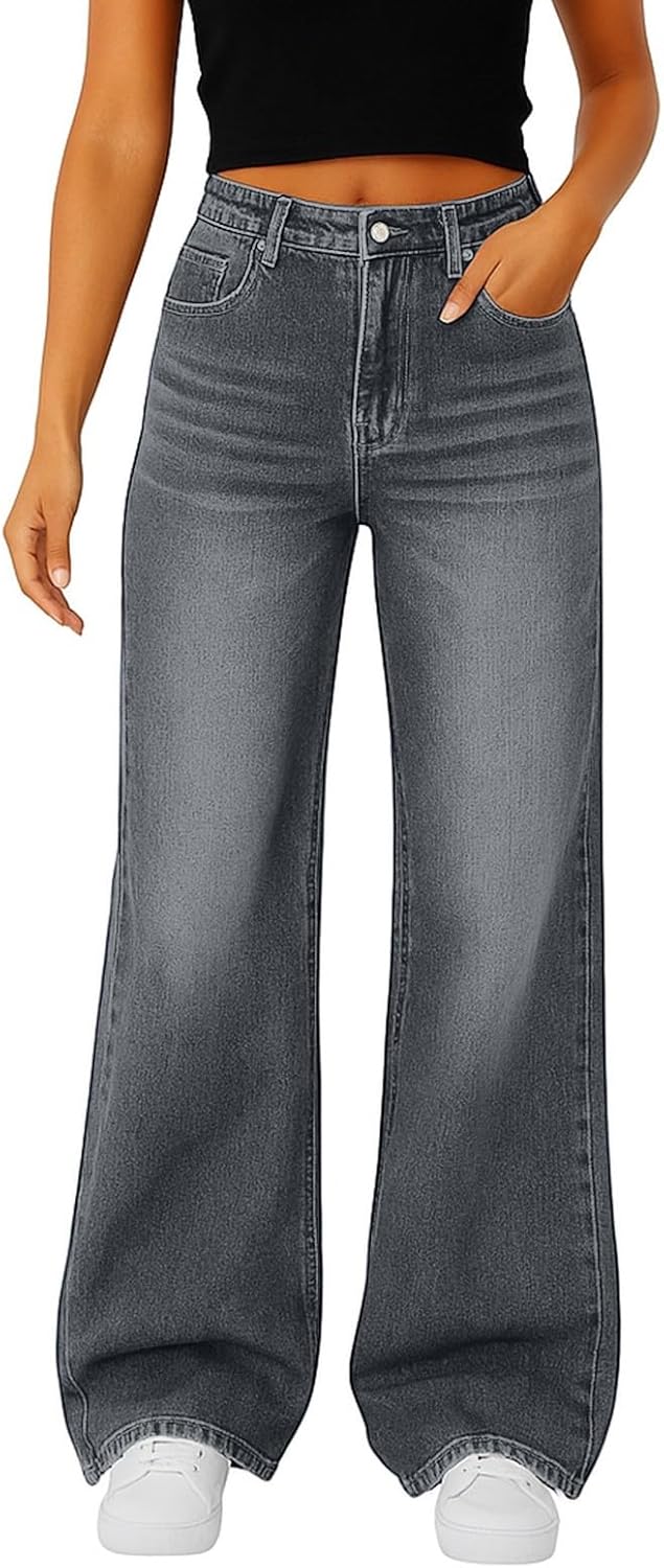 Woman Wide Leg Jeans High Waisted Baggy Jeans Trendy B-light Blue