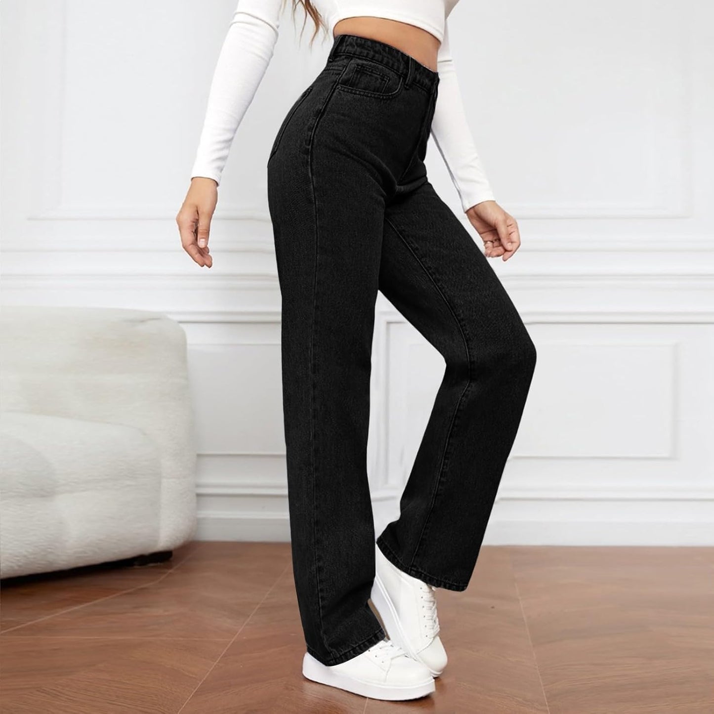 Woman Wide Leg Jeans High Waisted Baggy Jeans Trendy B-light Blue