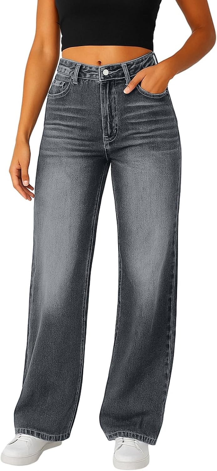 Woman Wide Leg Jeans High Waisted Baggy Jeans Trendy B-light Blue