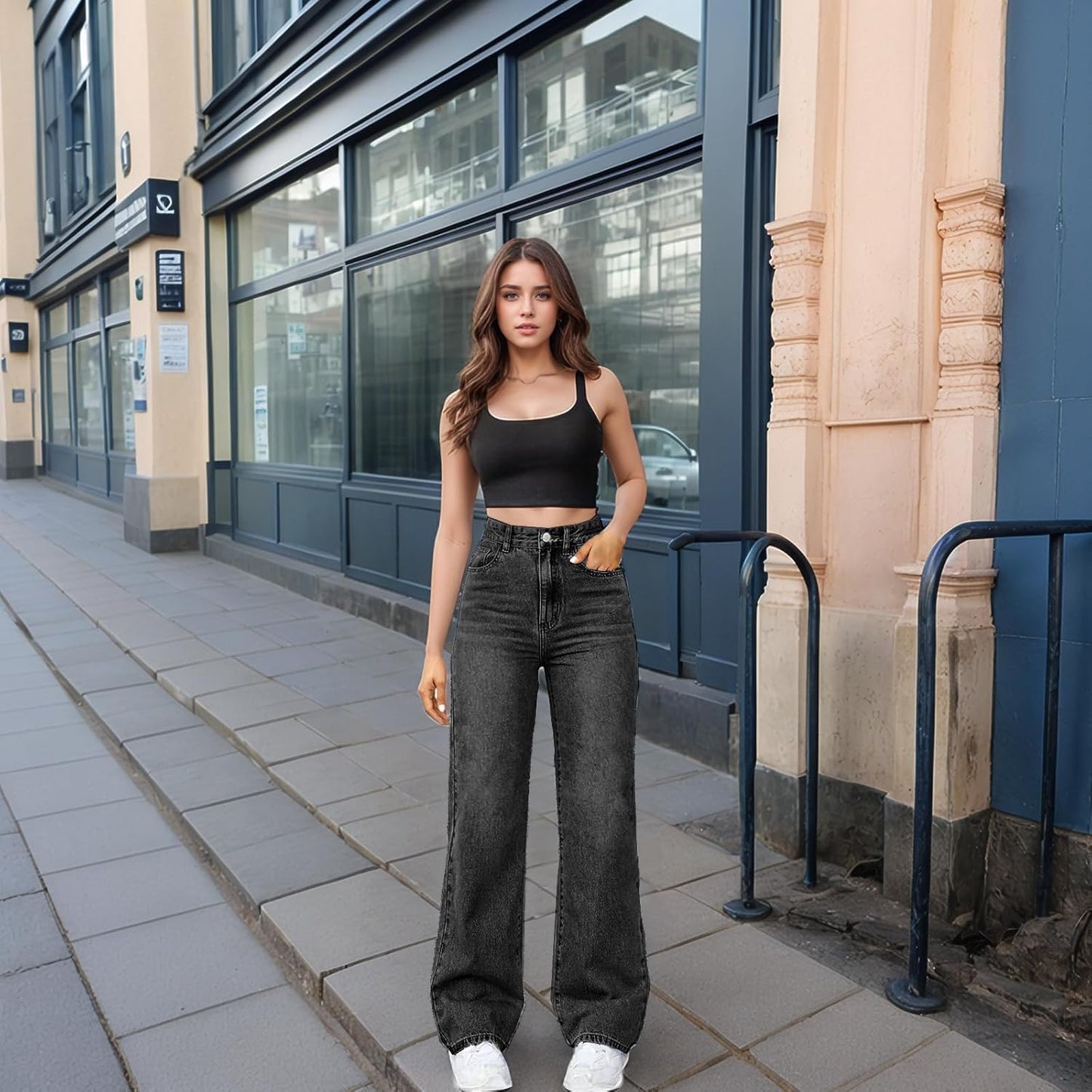 Woman Wide Leg Jeans High Waisted Baggy Jeans Trendy B-light Blue