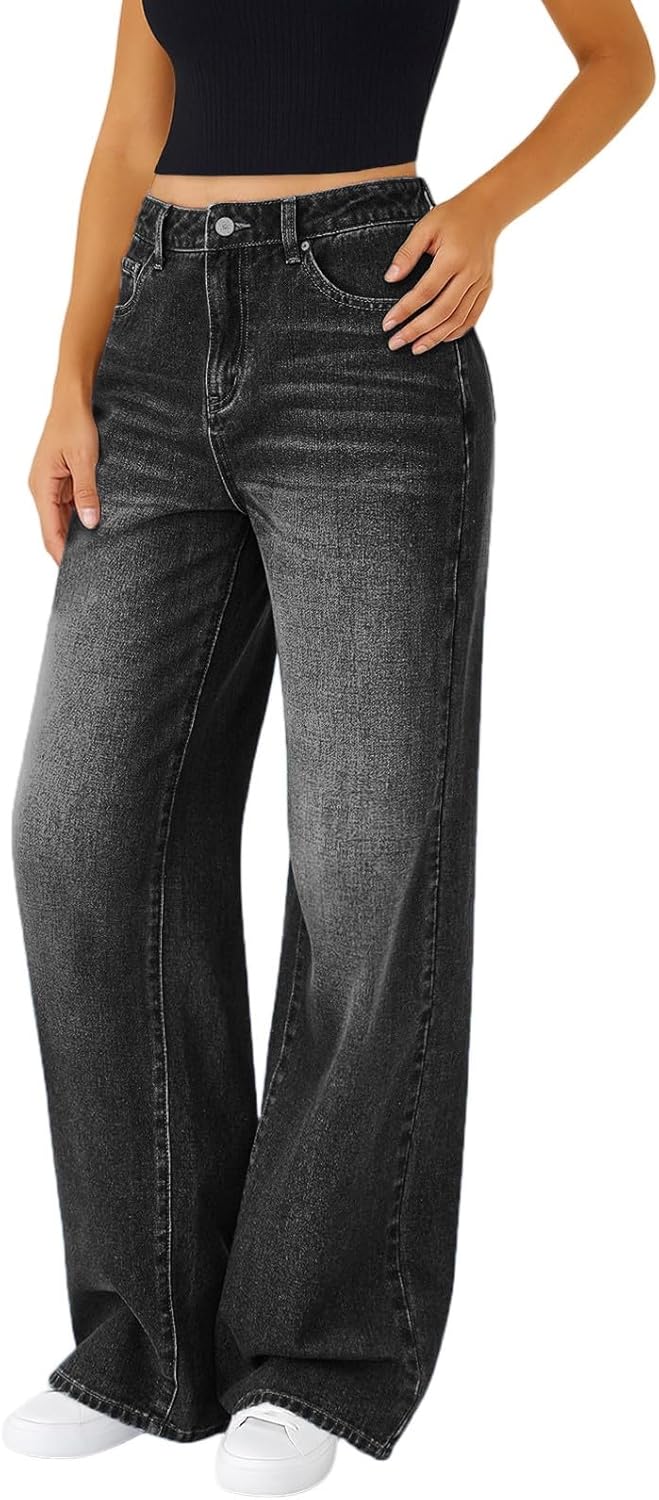 Woman Wide Leg Jeans High Waisted Baggy Jeans Trendy B-light Blue