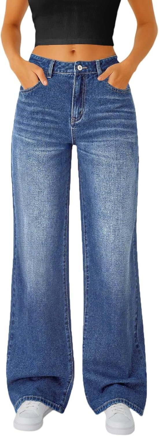Woman Wide Leg Jeans High Waisted Baggy Jeans Trendy B-light Blue