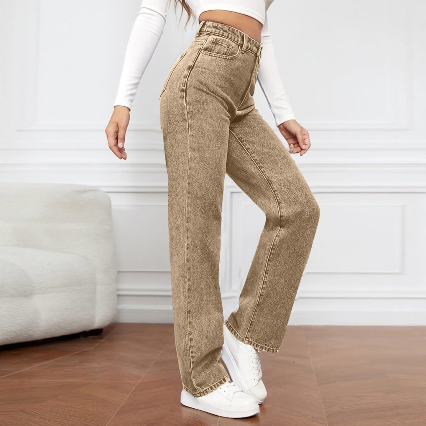 Woman Wide Leg Jeans High Waisted Baggy Jeans Trendy B-light Blue