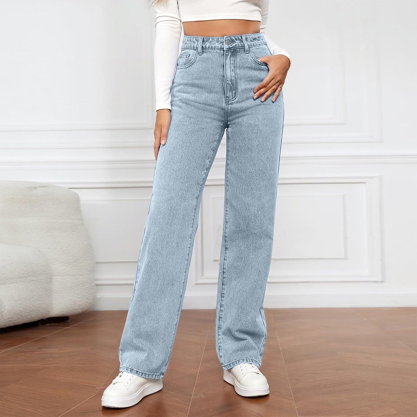 Woman Wide Leg Jeans High Waisted Baggy Jeans Trendy B-light Blue