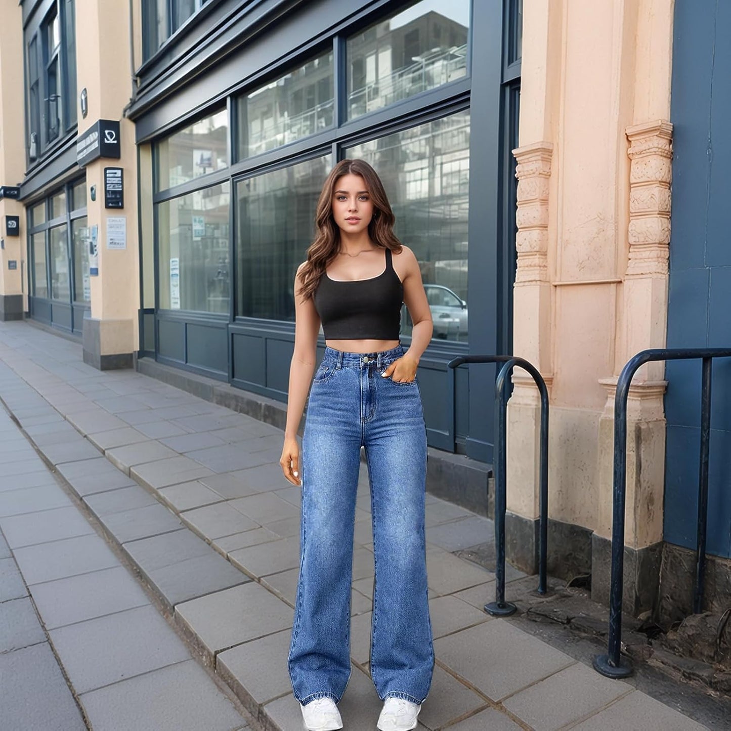 Woman Wide Leg Jeans High Waisted Baggy Jeans Trendy B-light Blue