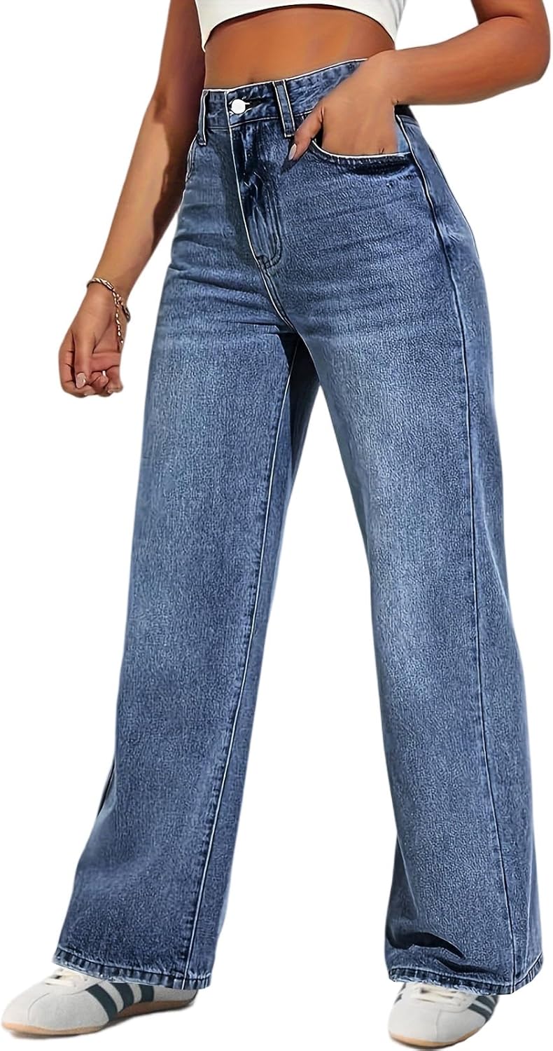 Woman Wide Leg Jeans High Waisted Baggy Jeans Trendy B-light Blue