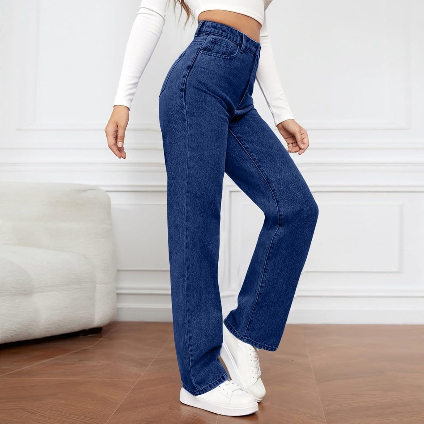 Woman Wide Leg Jeans High Waisted Baggy Jeans Trendy B-light Blue