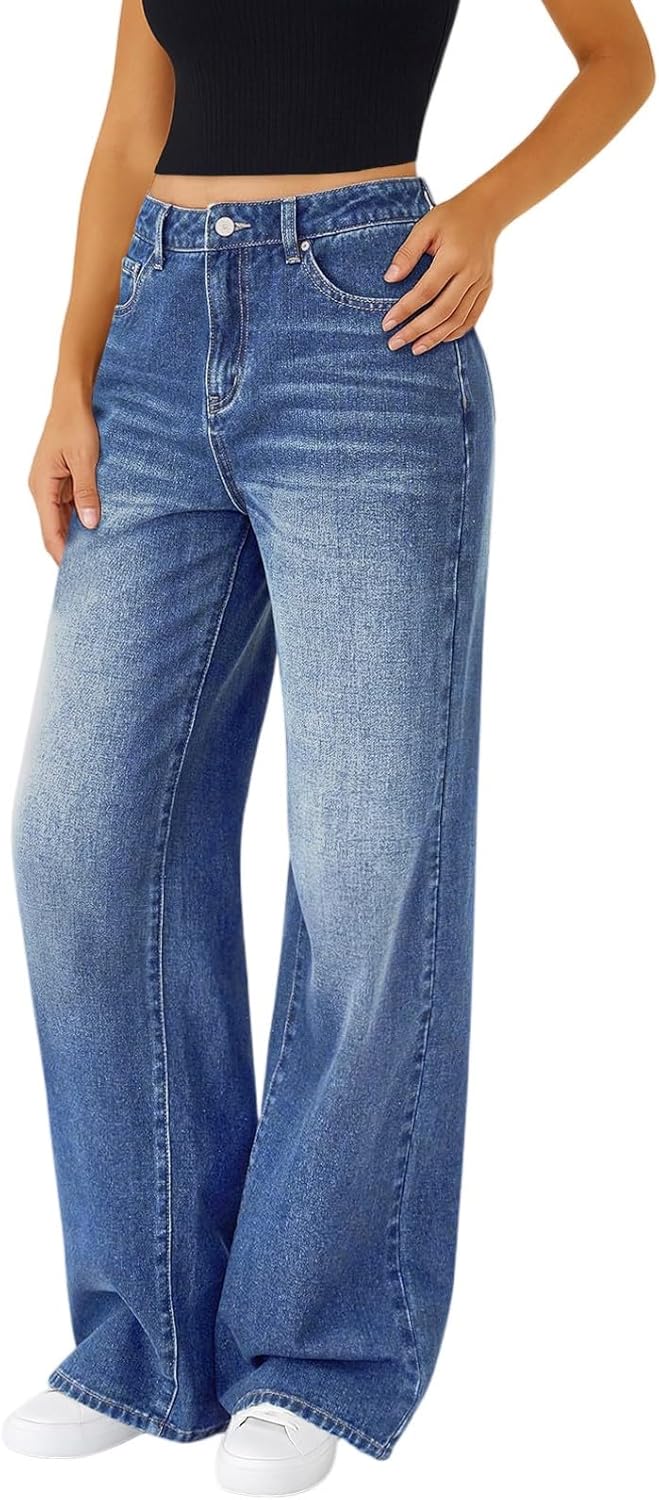 Woman Wide Leg Jeans High Waisted Baggy Jeans Trendy B-light Blue