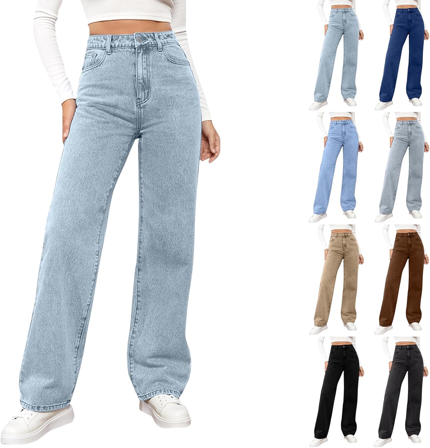 Woman Wide Leg Jeans High Waisted Baggy Jeans Trendy B-light Blue