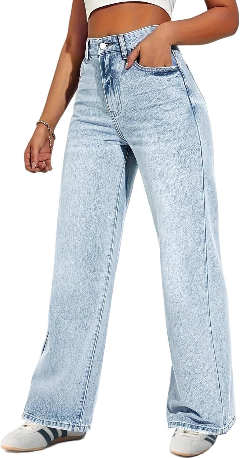 Woman Wide Leg Jeans High Waisted Baggy Jeans Trendy B-light Blue