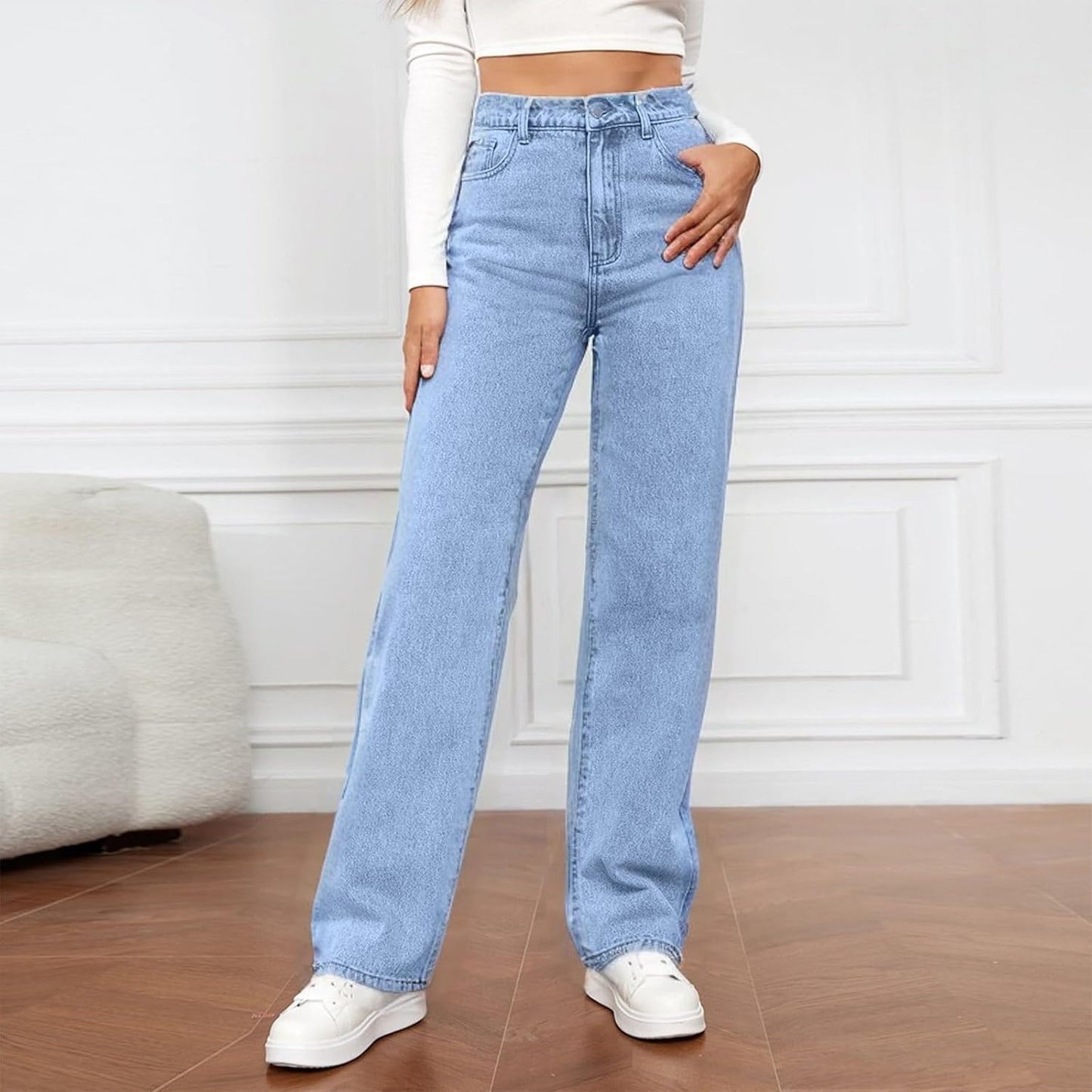 Woman Wide Leg Jeans High Waisted Baggy Jeans Trendy B-light Blue