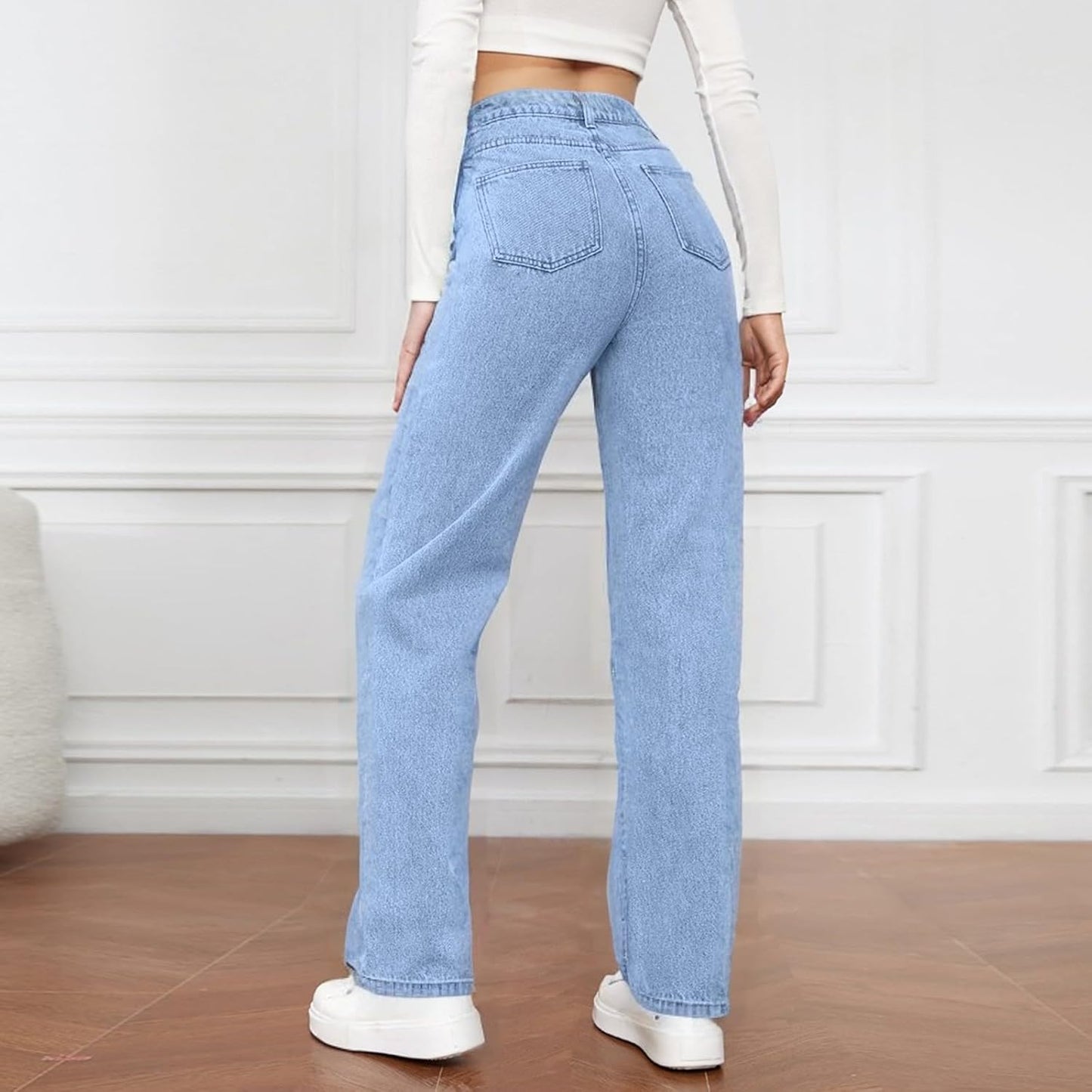 Woman Wide Leg Jeans High Waisted Baggy Jeans Trendy B-light Blue
