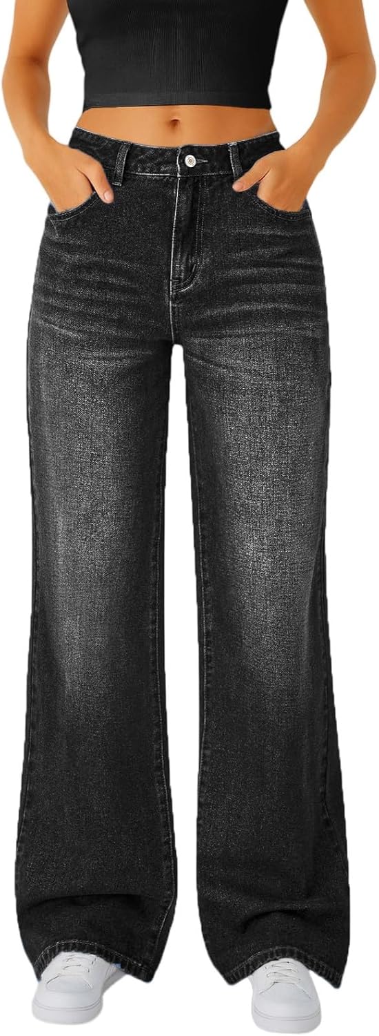Woman Wide Leg Jeans High Waisted Baggy Jeans Trendy B-light Blue