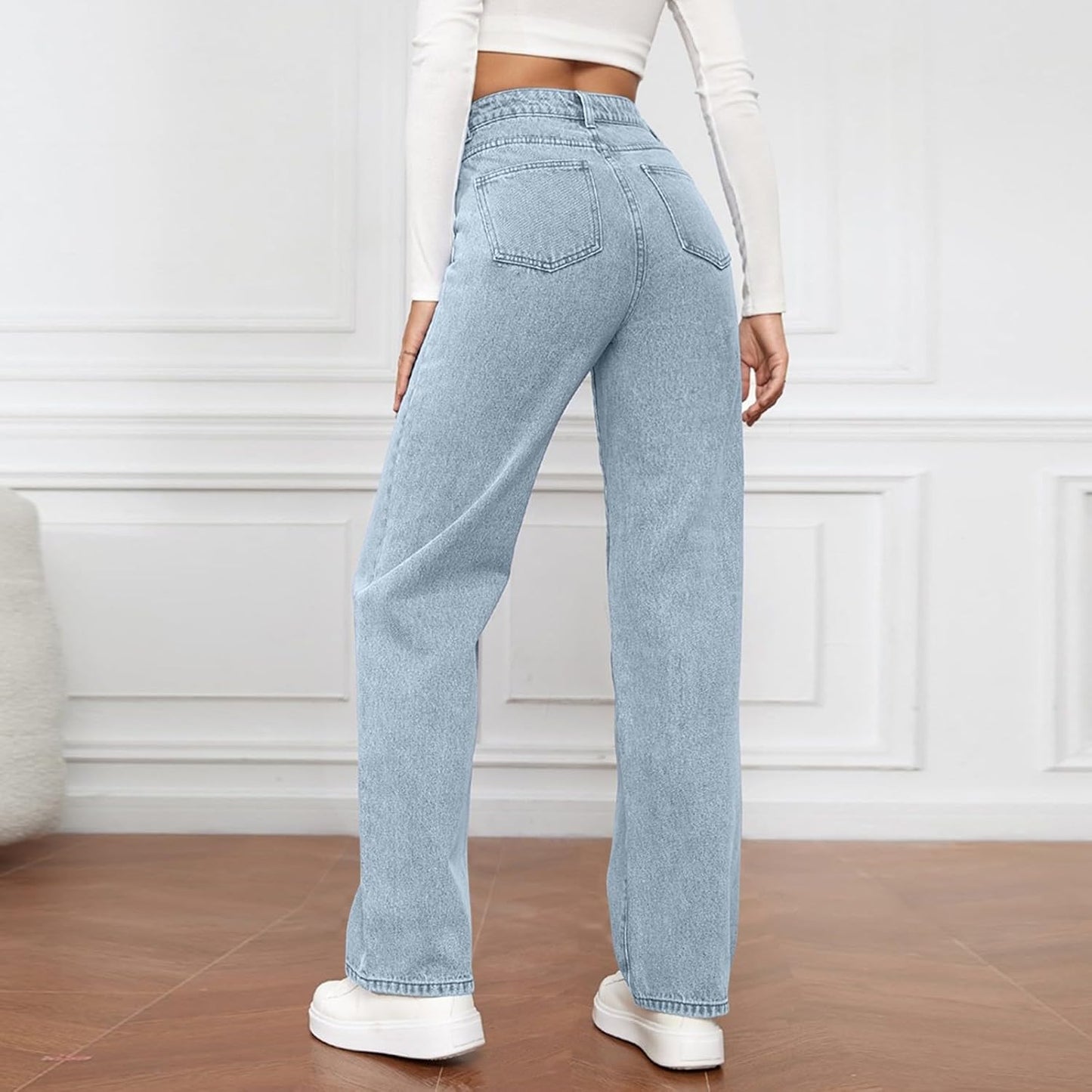 Woman Wide Leg Jeans High Waisted Baggy Jeans Trendy B-light Blue