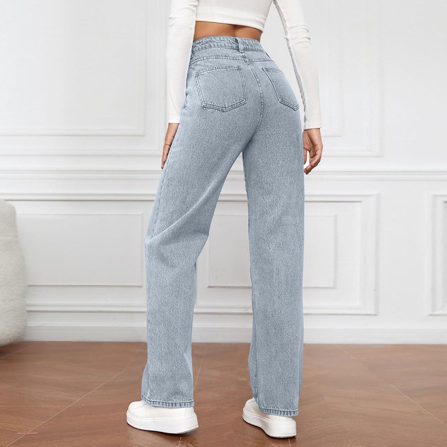 Woman Wide Leg Jeans High Waisted Baggy Jeans Trendy B-light Blue