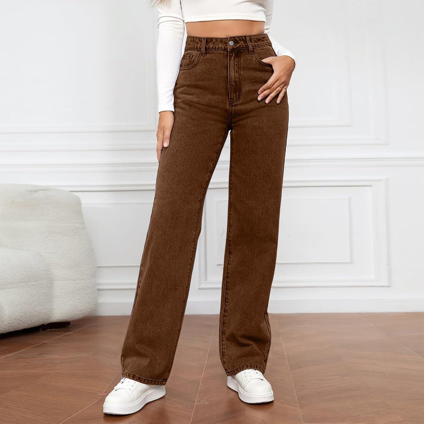 Woman Wide Leg Jeans High Waisted Baggy Jeans Trendy B-light Blue