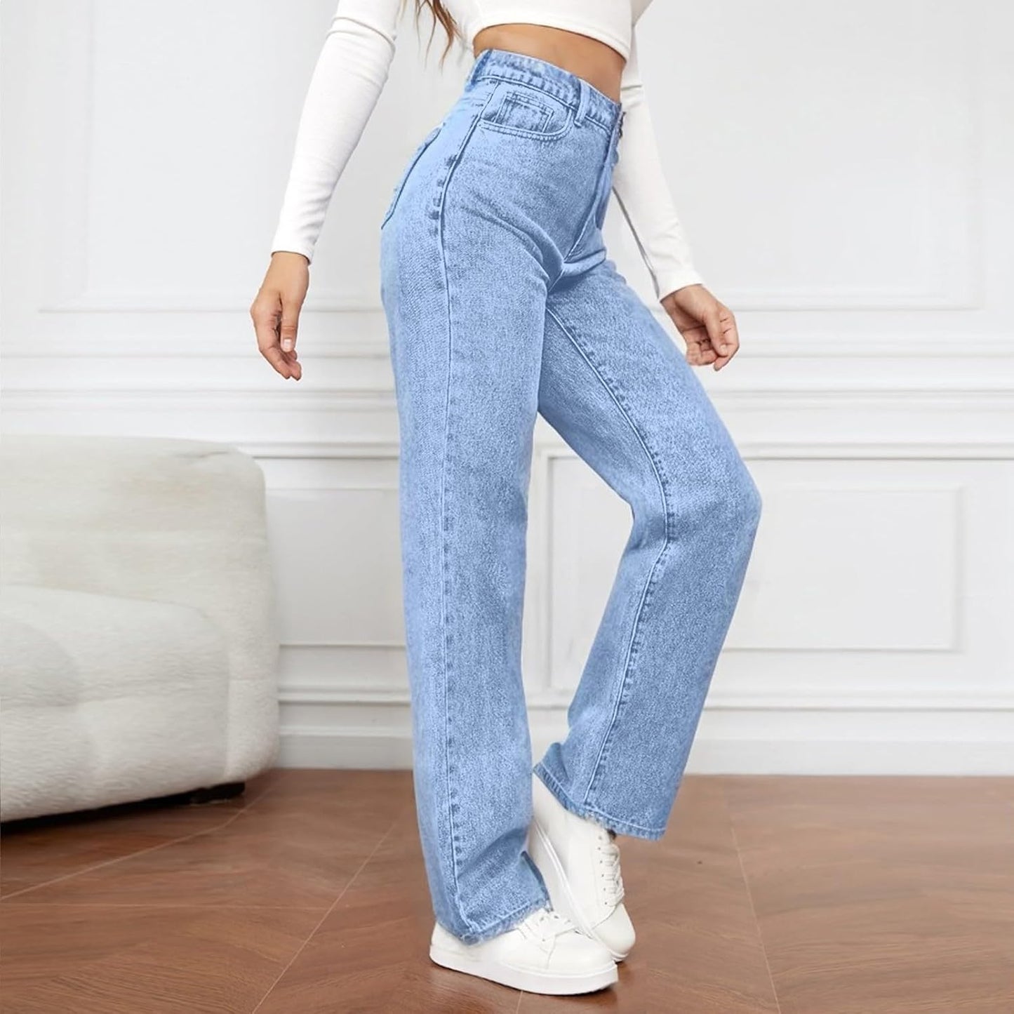 Woman Wide Leg Jeans High Waisted Baggy Jeans Trendy B-light Blue
